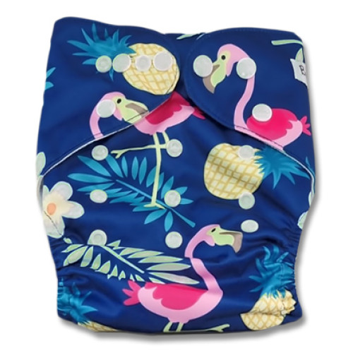 B338 Blue Large Flamingo Pineapples Pocket