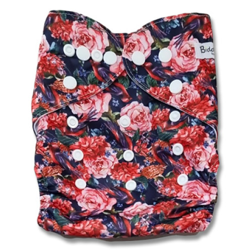 B347 Red Floral with Navy Pocket