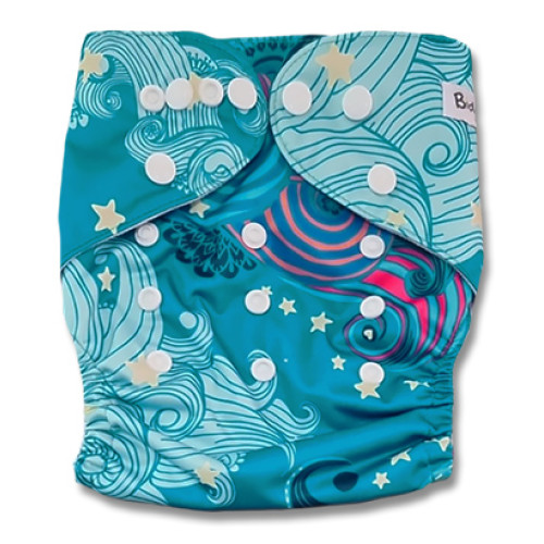 B046 Turquoise Waves Yellow Stars Pocket