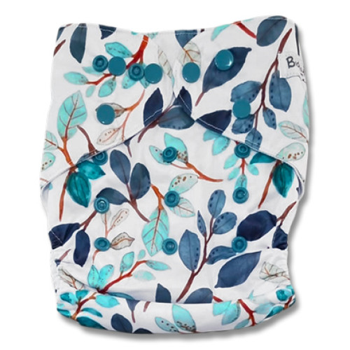 B351 White Aqua Navy Leaves Pocket