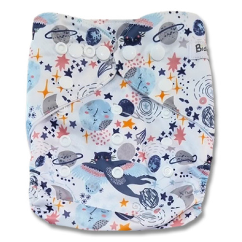 B353 White Flying Space Cats Pocket
