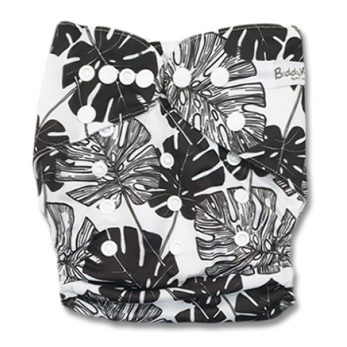 B331 Black White Large Leaves Pocket