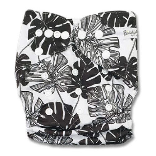 B331 Black White Large Leaves Pocket