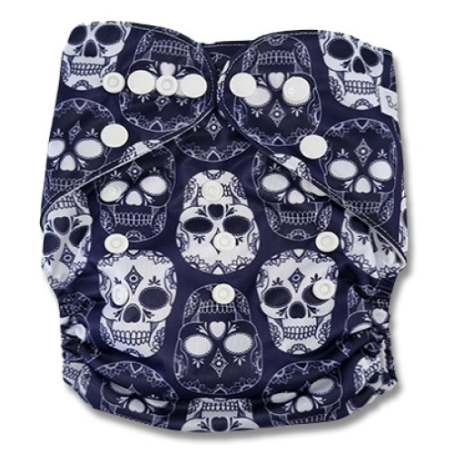 B044 Navy White Skulls Pocket