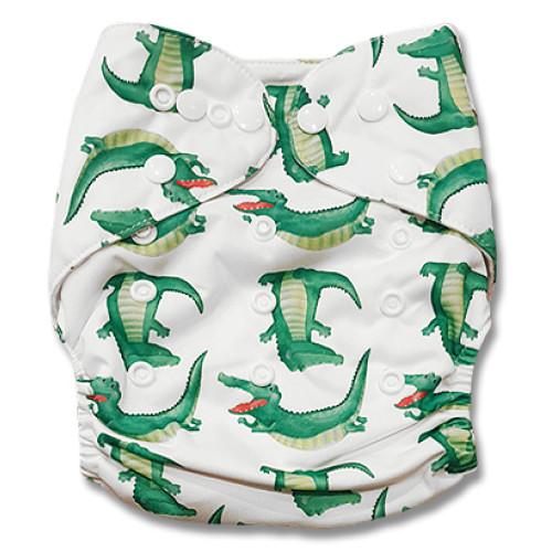 B213 White Green Crocodiles Pocket
