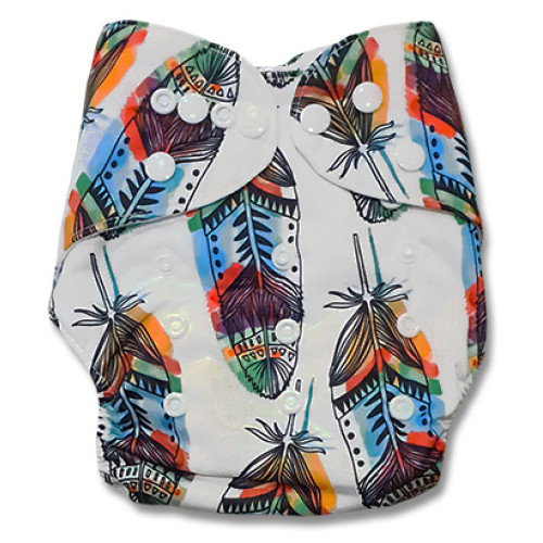 B216 White Large Multicolor Feathers Pocket