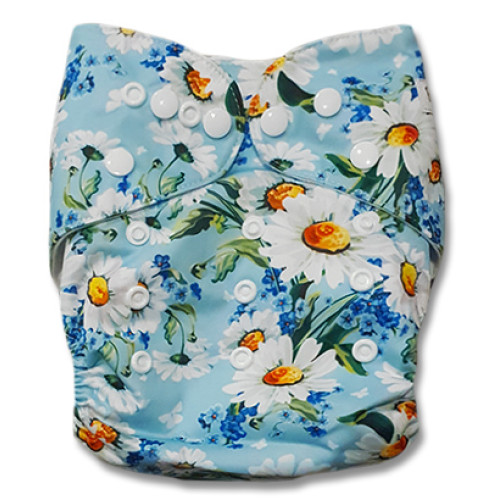 B221 Light Blue White Orange Daisies Pocket