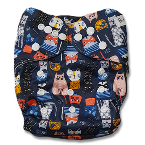 B223 Navy with Multicolor Cats Pocket