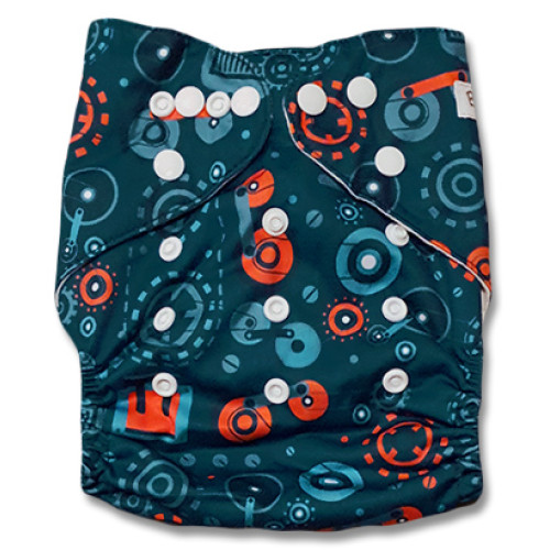 B229 Dark Turquoise Orange Gears Pocket