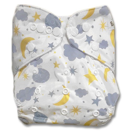 B231 White Grey Clouds Yellow Stars