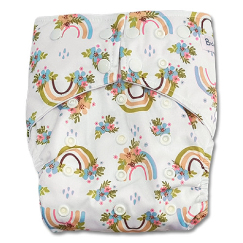 G045 White Green Pink Blue Rainbows Sleeve
