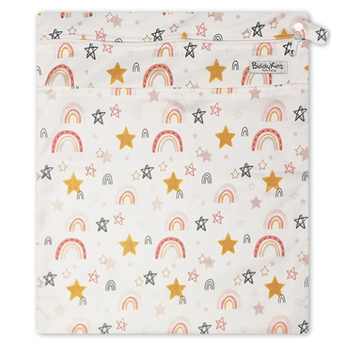 W058 Pink Mustard Stars Rainbows Wet Bag