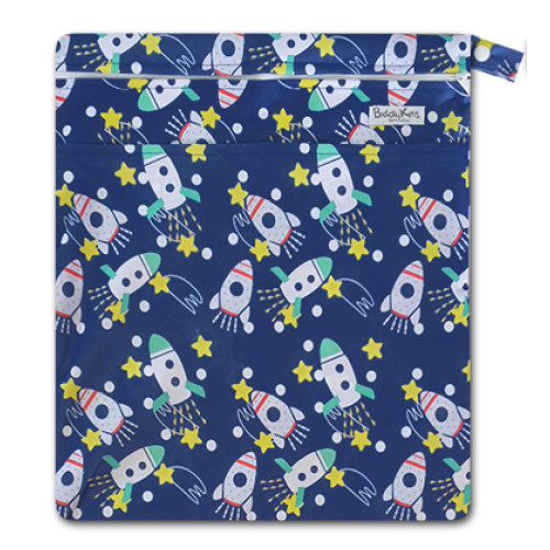 W040 Navy Rockets Yellow Stars Wet Bag