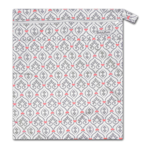 W036 Grey Paisly Hearts Wet Bag