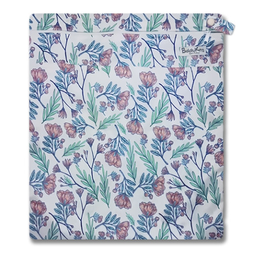 W050 Green Fern Red Floral Wet Bag