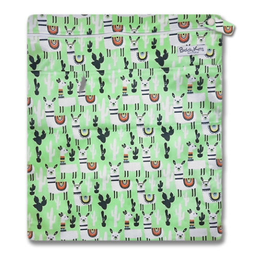W051 Green White Llamas Wet Bag