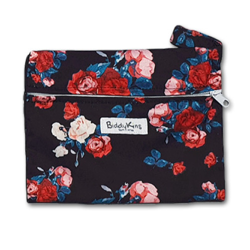 WS023 Dark Red Blue Roses Small Wet Bag