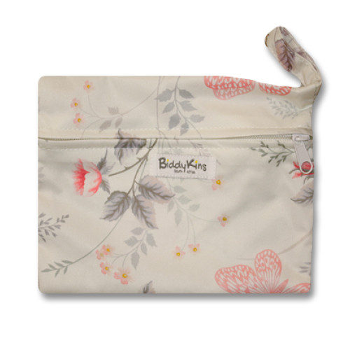 WS017 Cream with Flowers & Butterflies Small Wet Bag