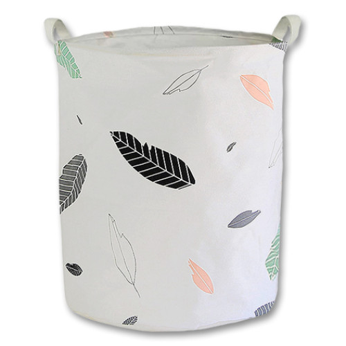 Large Canvas Basket - Pink Aqua Black Feathers