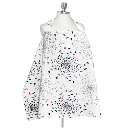 NC001 Navy White Red Birds Nursing Cover