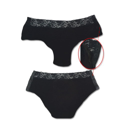Period Panty - Black BAMBOO Side Snap Lace