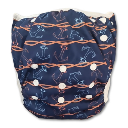 XL: Navy Anchors Orange Rope Swim Nappy