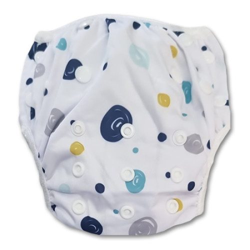 XL: White Navy Grey Yellow Circles Swim Nappy Swim Nappy
