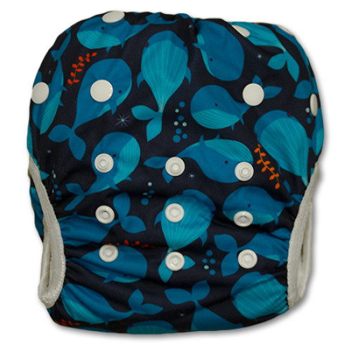 SW055 Navy Blue Whales Swim Nappy