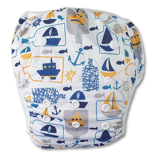 SW080 White Navy Yellow Boats Swim Nappy