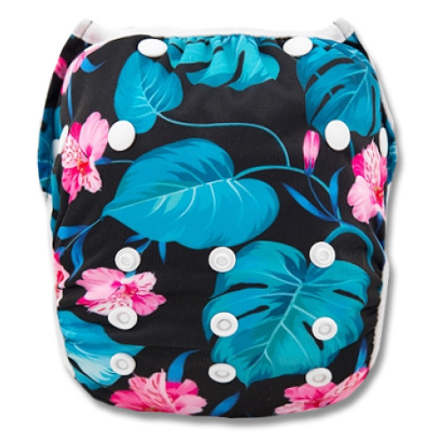 SW012 Pink Flowers Large Leaves Swim Nappy