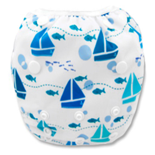 SW041 White with Blue Yachts Swim Nappy