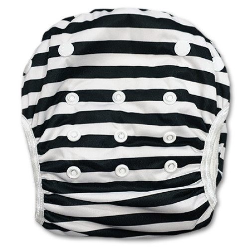 XL: Black White Stripe Swim Nappy