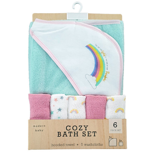 Modern Baby Hooded Towel Pink Aqua Rainbow