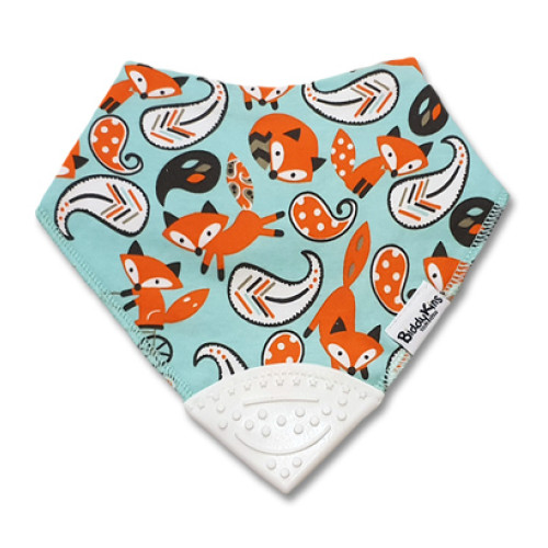 Aqua Orange Foxes Teether Bib