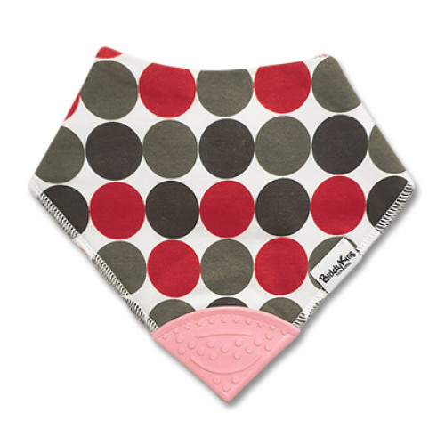 Grey Red Circles Pink Teether Bib