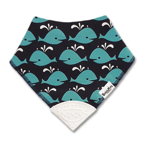 Navy Turquoise Whales Teether Bib