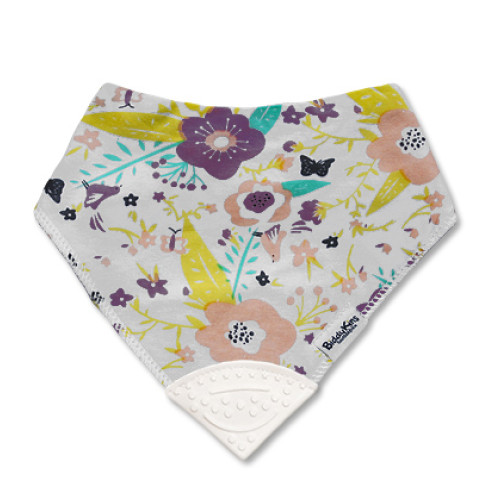 Purple Peach Floral Teether Bib