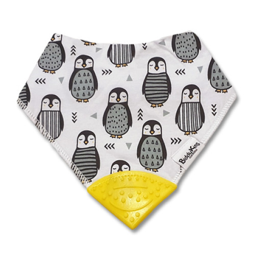White Grey Penguins Teether Bib
