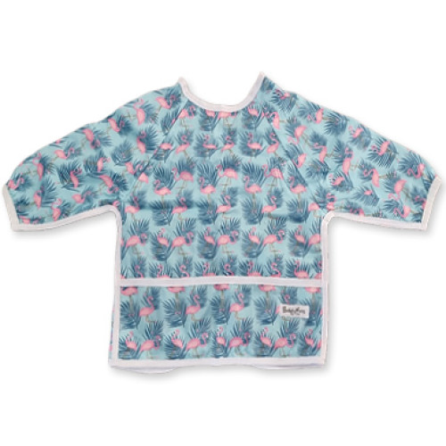 LSB Aqua Pink Flamingoos Long Sleeve Bib