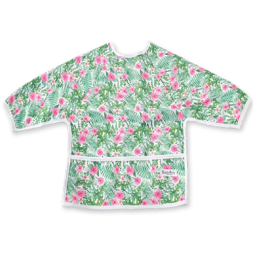 LSB Green Leaves Pink Flowers Long Sleeve Bib