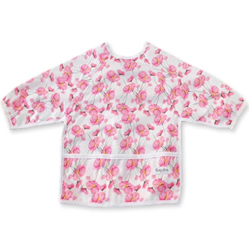 LSB White Pink Blossoms Long Sleeve Bib