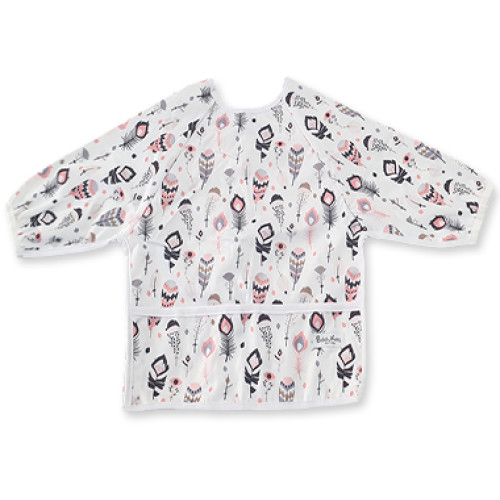 LSB White Pink Grey Feathers Long Sleeve Bib