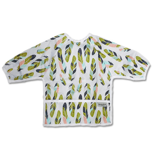 LSB022 Mustard Pink Aqua Feathers Long Sleeve Bib